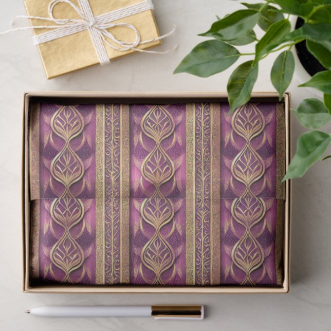 Papel De Seda Magenta Gold Christmas Pattern#27 ID1009 (Regalo )