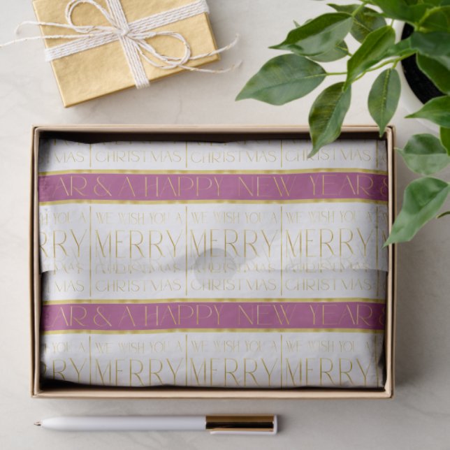 Papel De Seda Magenta Gold Christmas Pattern#35 ID1009 (Regalo )