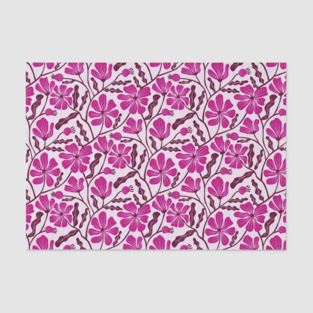 Papel De Seda Magenta Retro Floral Pattern (Anverso)