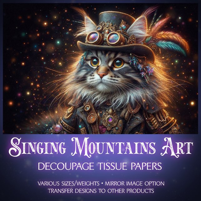 Papel De Seda Magia Steampunk Maine Coon Cat Decoupage (Subido por el creador)