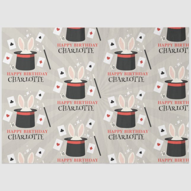 Papel De Seda Magic Show Magician Kids Birthday Custom Name (Anverso)