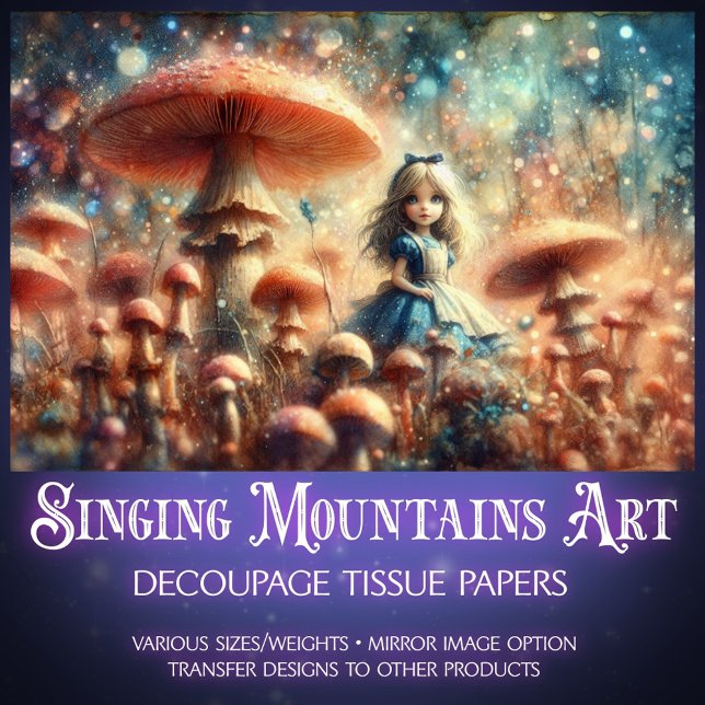 Papel De Seda Magical Alice Wonderland Mushroom Grove Decoupage (Subido por el creador)