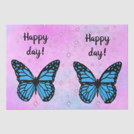 Papel De Seda Magical blue butterfly pink glitter art