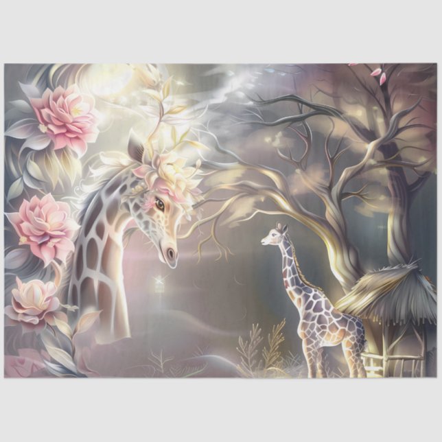 Papel De Seda Magical Elegant  Floral Giraffe Decoupage  (Anverso)