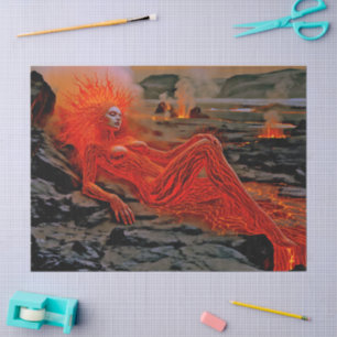 Papel De Seda "Magma durmiente" - Retrato de mujer volcánica