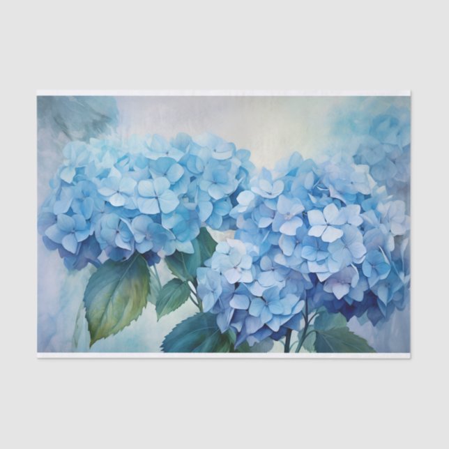 Papel De Seda Magnífica acuarela azul Hydrangea Decoupage (Anverso)