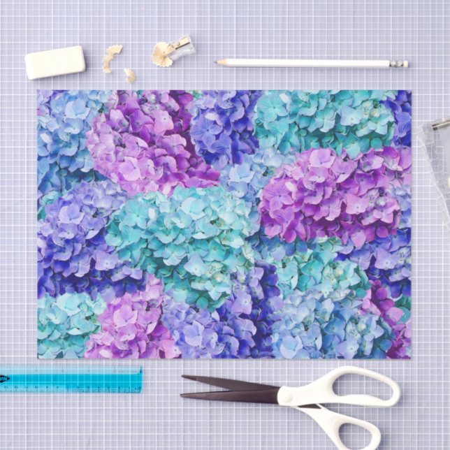 Papel De Seda Magnificas flores de hortensia     (Artesanía)