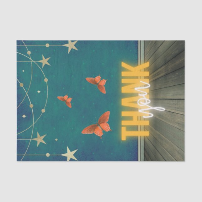 Papel De Seda Magníficas luces de neón y mariposas gracias (Anverso)