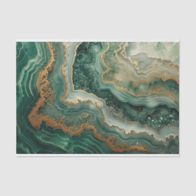 Papel De Seda Magnífico geode cristal en tonos verdes de malaqui (Anverso)