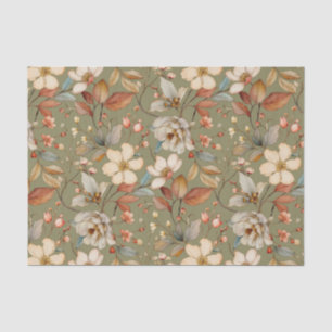 Papel De Seda Magnífico patrón floral con fondo verde sabio