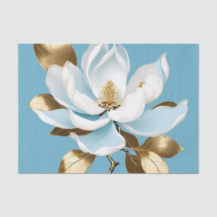 Papel De Seda Magnolia blanca elegante en azul claro