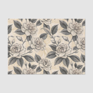 Papel De Seda Magnolia de porcelana gris blanco Botánico