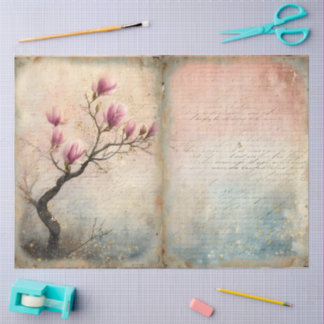 Papel De Seda Magnolia de primavera en flor en acuarela