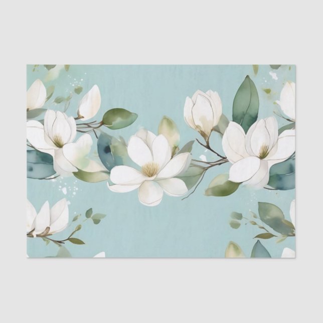 Papel De Seda Magnolia elegante y Garland verde (Anverso)