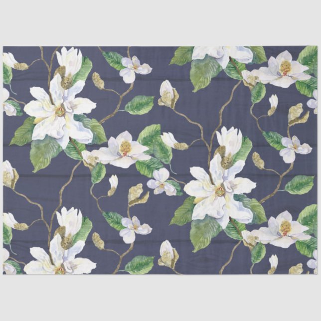 Papel De Seda Magnolia Floral Farmhouse Naval Desnudo de Madera (Anverso)