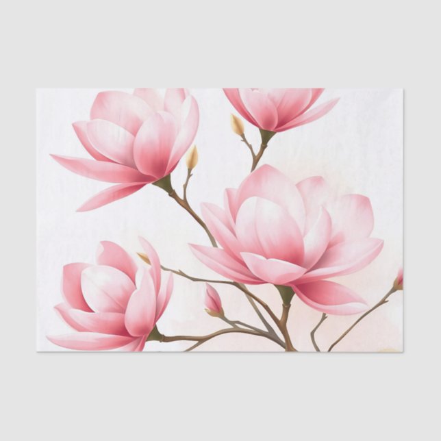 Papel De Seda Magnolia rosa Rubor con acentos dorados (Anverso)