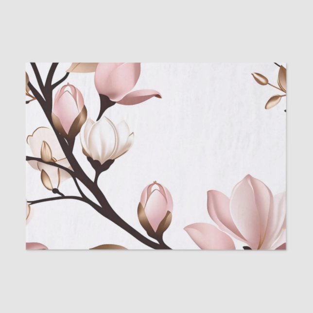 Papel De Seda Magnolia rosa Rubor en blanco (Anverso)