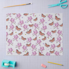Papel De Seda Magnolia y mariposas, patrón de acuarela