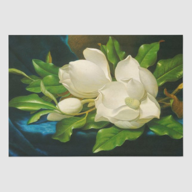 Papel De Seda Magnolias gigantes sobre una tela de terciopelo az (Anverso)