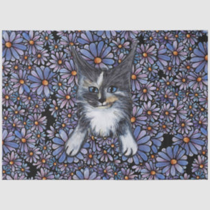Papel De Seda Maine Coon Dilute Calico Cat Purple Daisy