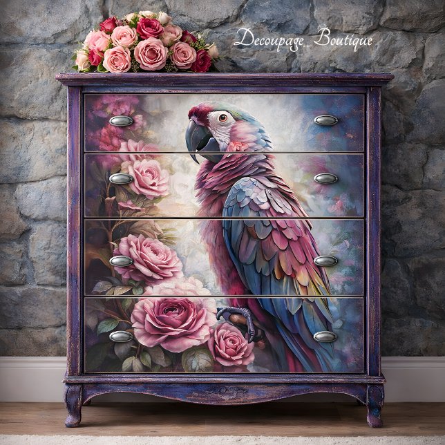 Papel De Seda Majestad Rosada en Decoupage (Roseate Majesty Decoupage Tissue Paper Mockup)