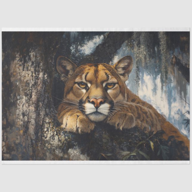 Papel De Seda Majestic Cougar en la Decoración Forestal (Anverso)