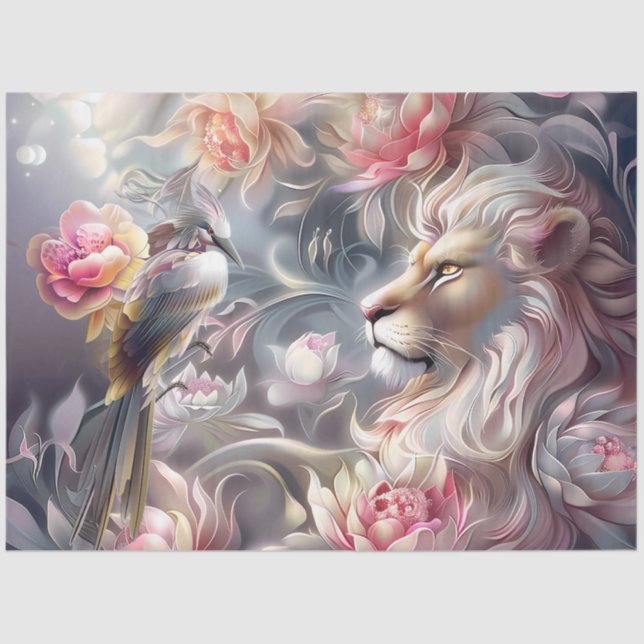 Papel De Seda Majestic Elegant  Floral Lion Head & Bird (Anverso)