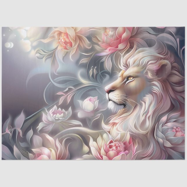 Papel De Seda Majestic Elegant  Floral Lion Head Decoupage  (Anverso)
