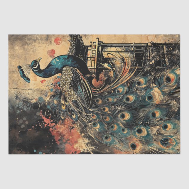 Papel De Seda Majestic Peacock en la Pagoda Oriental (Anverso)