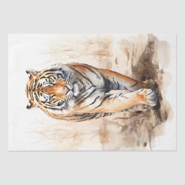 Papel De Seda Majestic Tiger Walk Watercolor Ilustracion (Anverso)