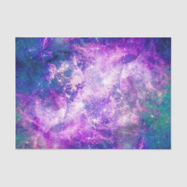 Papel De Seda Majestic Verde azulado Purple Starry Space Nebula (Anverso)