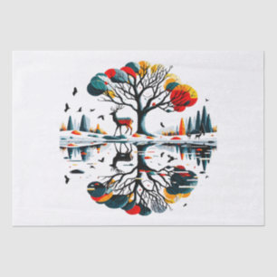 Papel De Seda Majestuoso ciervo en bosque invernal nevado