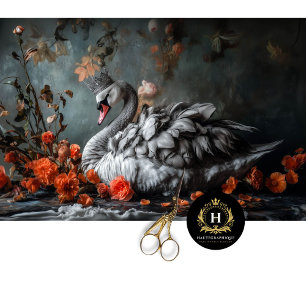 Papel De Seda Majestuoso cisne gris con descomposición floral de