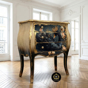 Papel De Seda Majestuoso Cisne Negro con Corona Dorada Decoupage