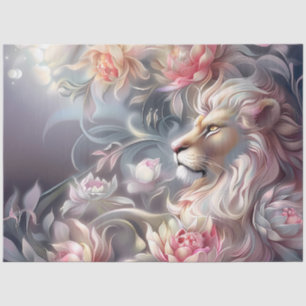 Papel De Seda Majestuoso Elegante Cabeza de León Floral Decoupag
