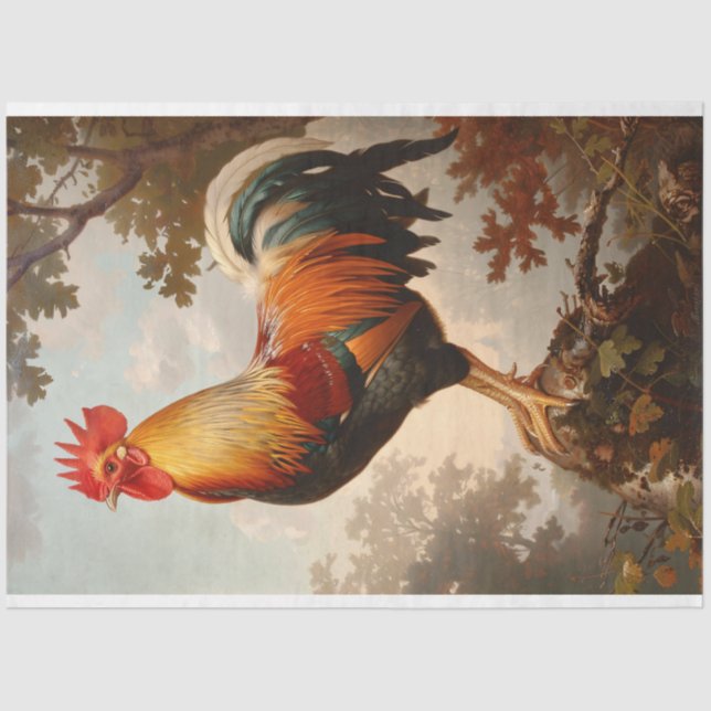 Papel De Seda Majestuoso gallo en un frondoso bosque natural (Anverso)