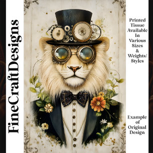 Papel De Seda Majestuoso León Steampunk con Sombrero K1 Decoupag
