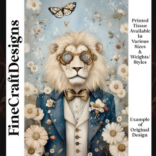 Papel De Seda Majestuoso León Steampunk Con Sombrero K2 Decoupag