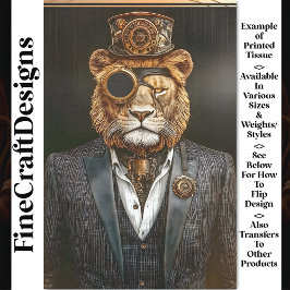 Papel De Seda Majestuoso León Steampunk en Traje AC1 Decoupage