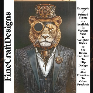 Papel De Seda Majestuoso León Steampunk en Traje AC1 Decoupage