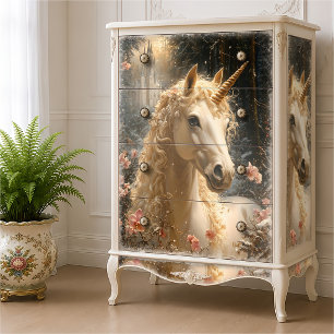 Papel De Seda Majestuoso Unicornio Blanco Fantasía Invernal Bosq