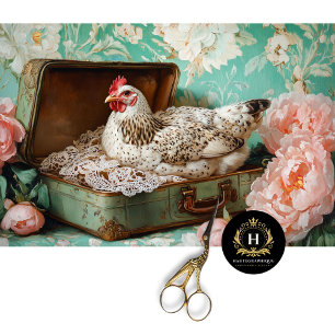 Papel De Seda Maleta Verde Pascua Floral Encaje Decoupage