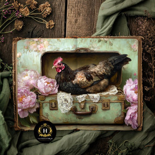Papel De Seda Maleta Vintage Decoupage Pascua Gallina Negra