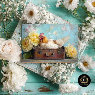 Papel De Seda Maleta Vintage Marrón Gallina de Pascua Decoupage 