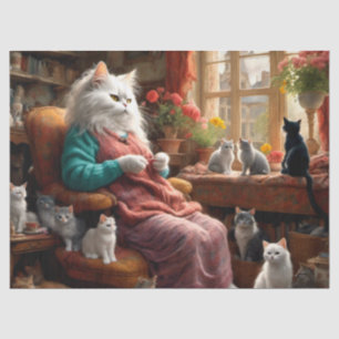 Papel De Seda Mama Cat & Kittens Realista Y Whimsical