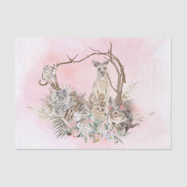 Papel De Seda Mama en Baby Shower Animales Australianos rosa (Anverso)