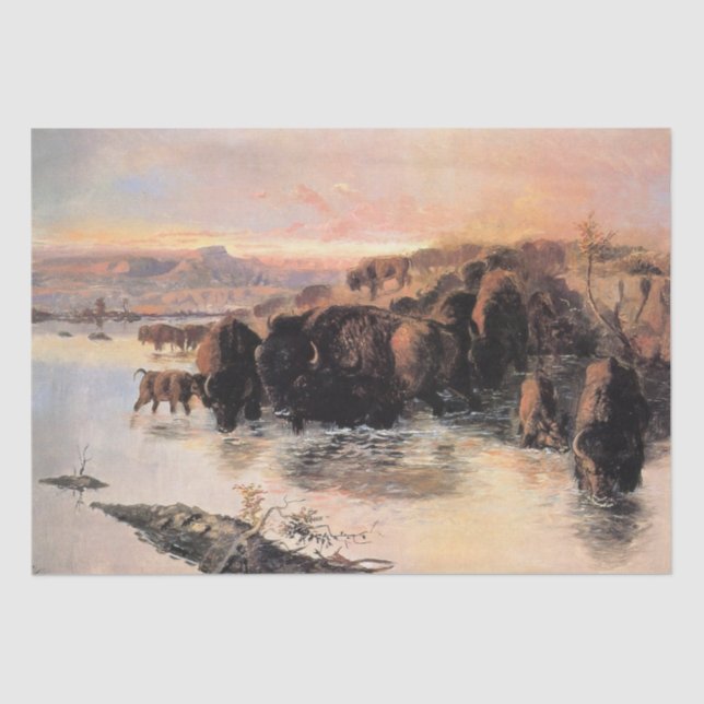Papel De Seda Manada de Búfalo (por Charles M. Russell) (Anverso)