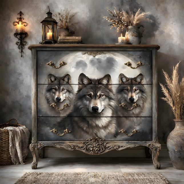 Papel De Seda Manada de Lobos Lunares Decoupage (Lunar Wolf Pack Decoupage Tissue Paper)