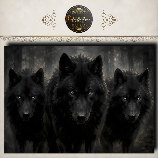 Papel De Seda Manada de Lobos Negros Decoupage (Black Wolf Pack Decoupage Tissue Paper)