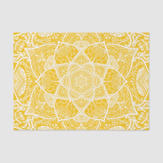 Papel De Seda Mandala amarilla y blanca - Loergans en miel (Anverso)